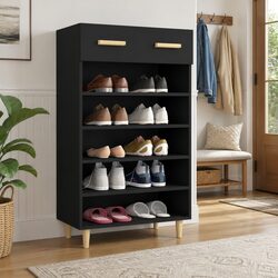 Sturdy Black Shoe Cabinet with 5 Compartments