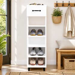 High Gloss White Shoe Cabinet with Drawer and Shelves