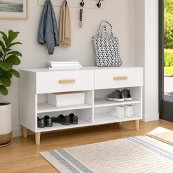 Durable White Shoe Cabinet with 2 Drawers and 4 Compartments
