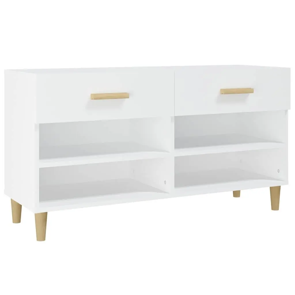 Shoe Cabinet Engineered Wood 102L x 35W x 55H cm White 2 Drawers 4 Compartments