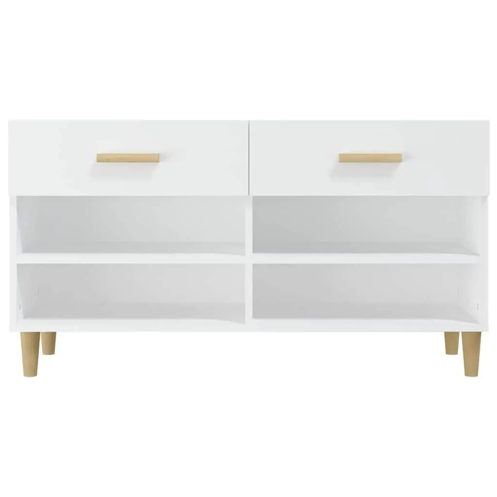 Shoe Cabinet Engineered Wood 102L x 35W x 55H cm White 2 Drawers 4 Compartments