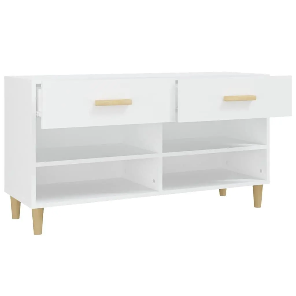 Shoe Cabinet Engineered Wood 102L x 35W x 55H cm White 2 Drawers 4 Compartments