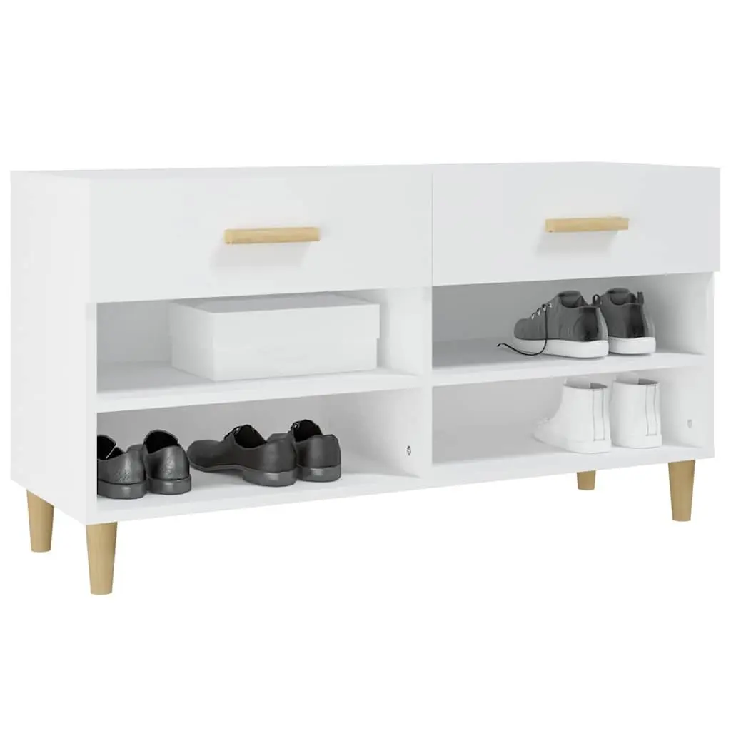 Shoe Cabinet Engineered Wood 102L x 35W x 55H cm White 2 Drawers 4 Compartments