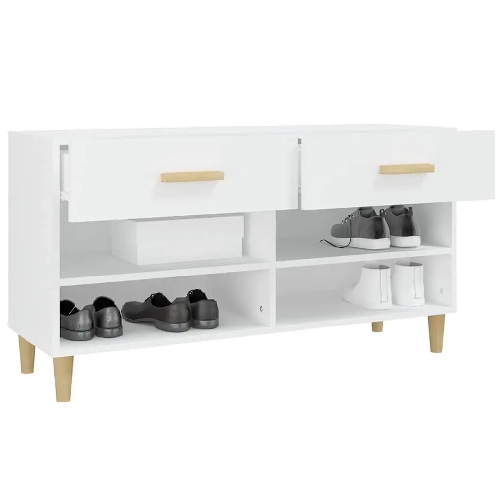 Shoe Cabinet Engineered Wood 102L x 35W x 55H cm White 2 Drawers 4 Compartments