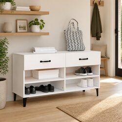 Elegant White Shoe Cabinet with 2 Drawers and 4 Compartments