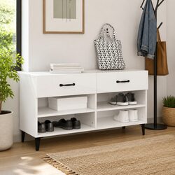 High Gloss White Shoe Cabinet with 2 Drawers