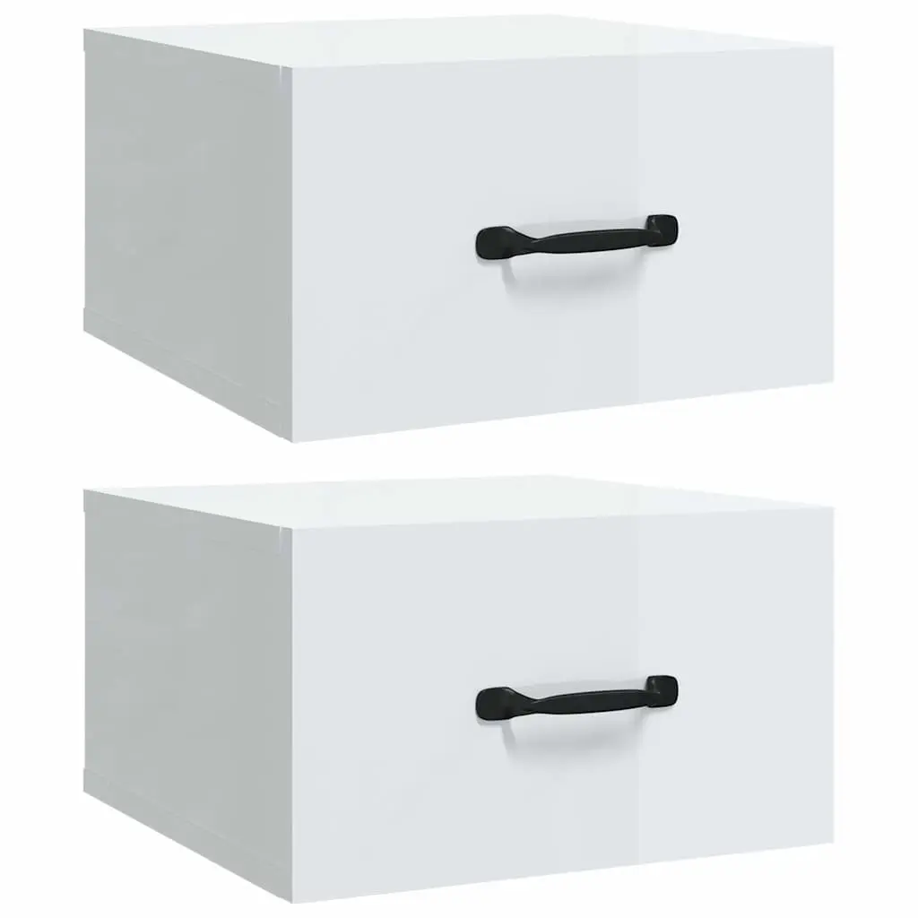 Wall-mounted Bedside Cabinets 2 pcs White Floating Night Stands Storage