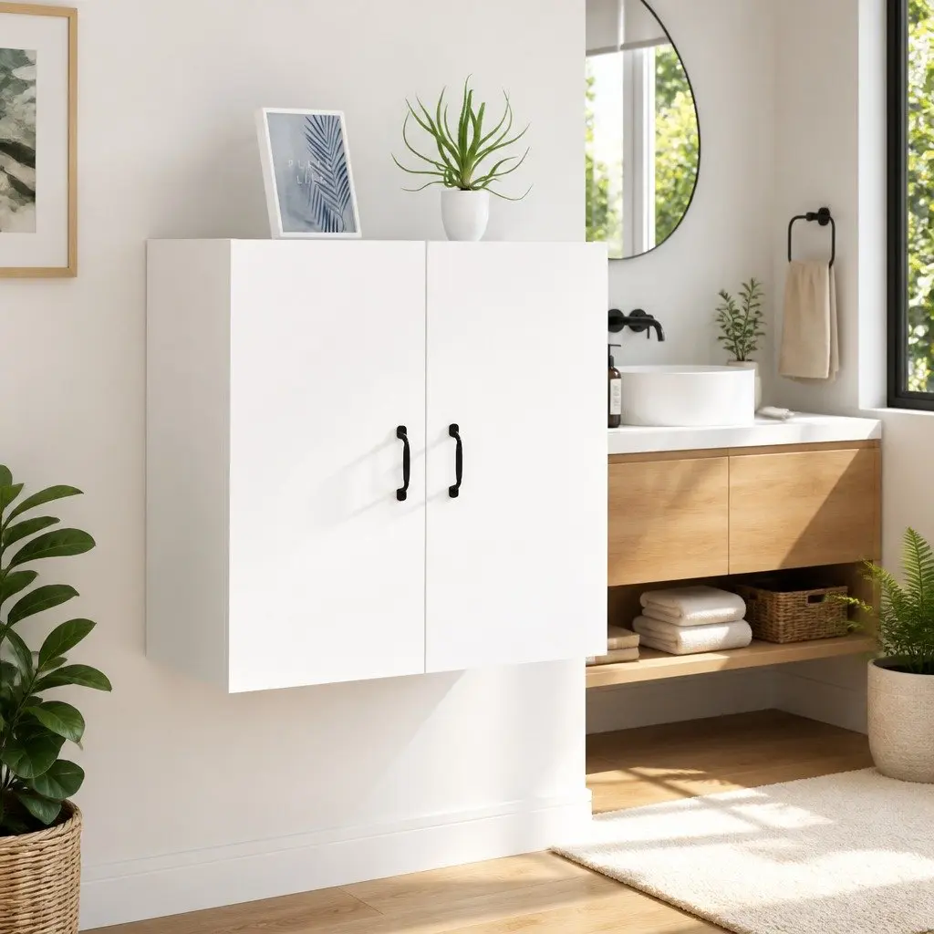 White 2-Door Floating Wall Cabinet for Storage