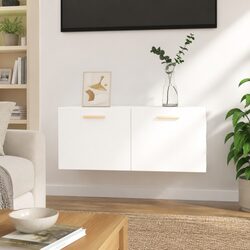 Wall Cabinet High Gloss White Engineered Wood Floating Storage Shelf Living Room