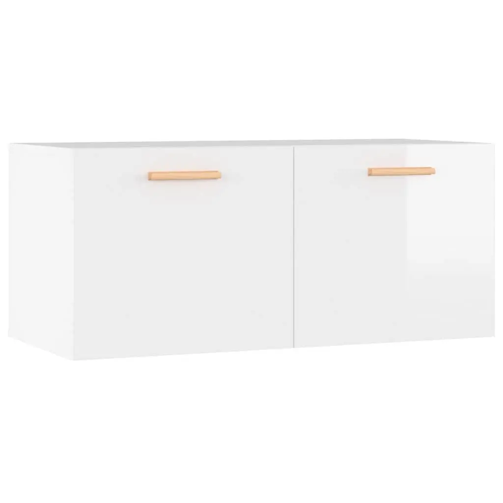 Wall Cabinet High Gloss White Engineered Wood Floating Storage Shelf Living Room