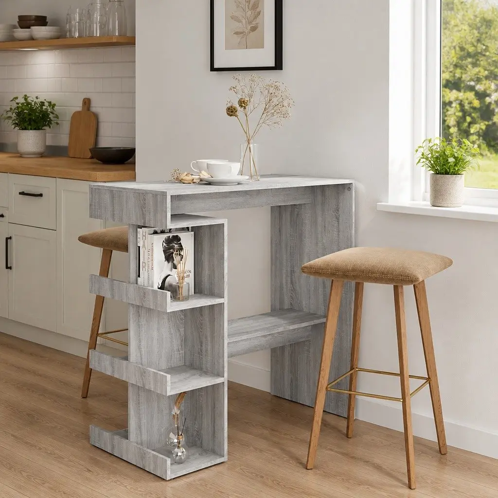 Grey Bar Table with Storage for Dining Areas