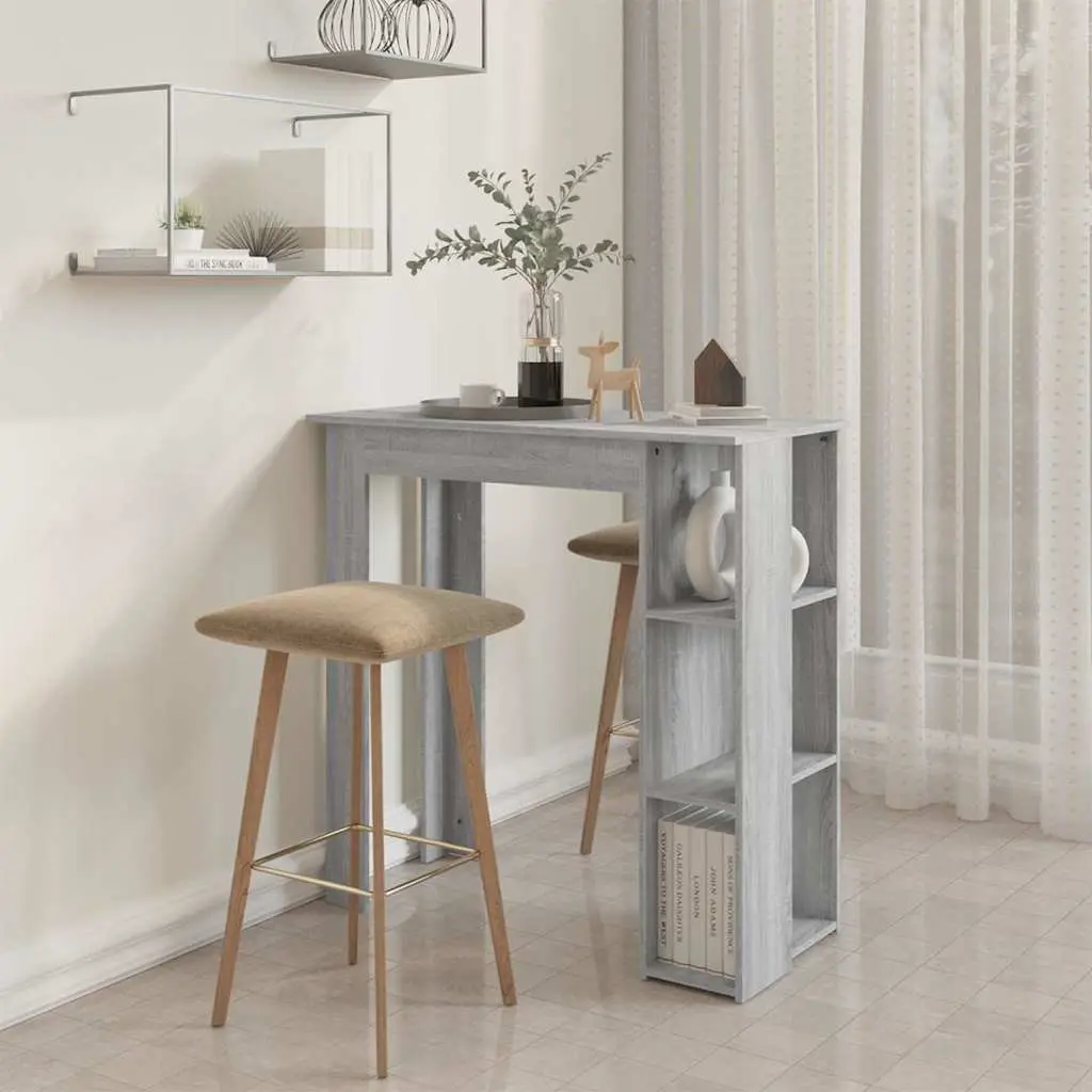 Grey Bar Table with Shelves for Easy Storage
