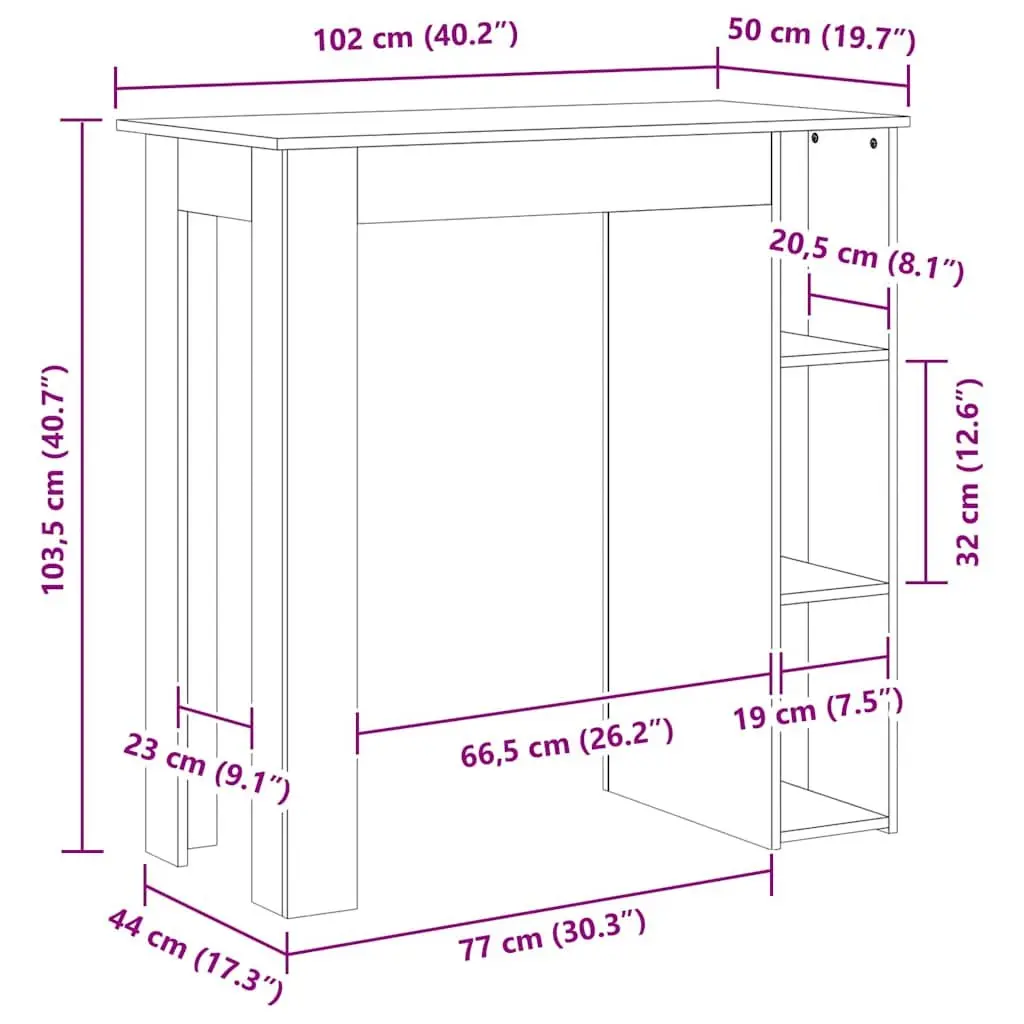 Grey Bar Table with Shelves for Easy Storage