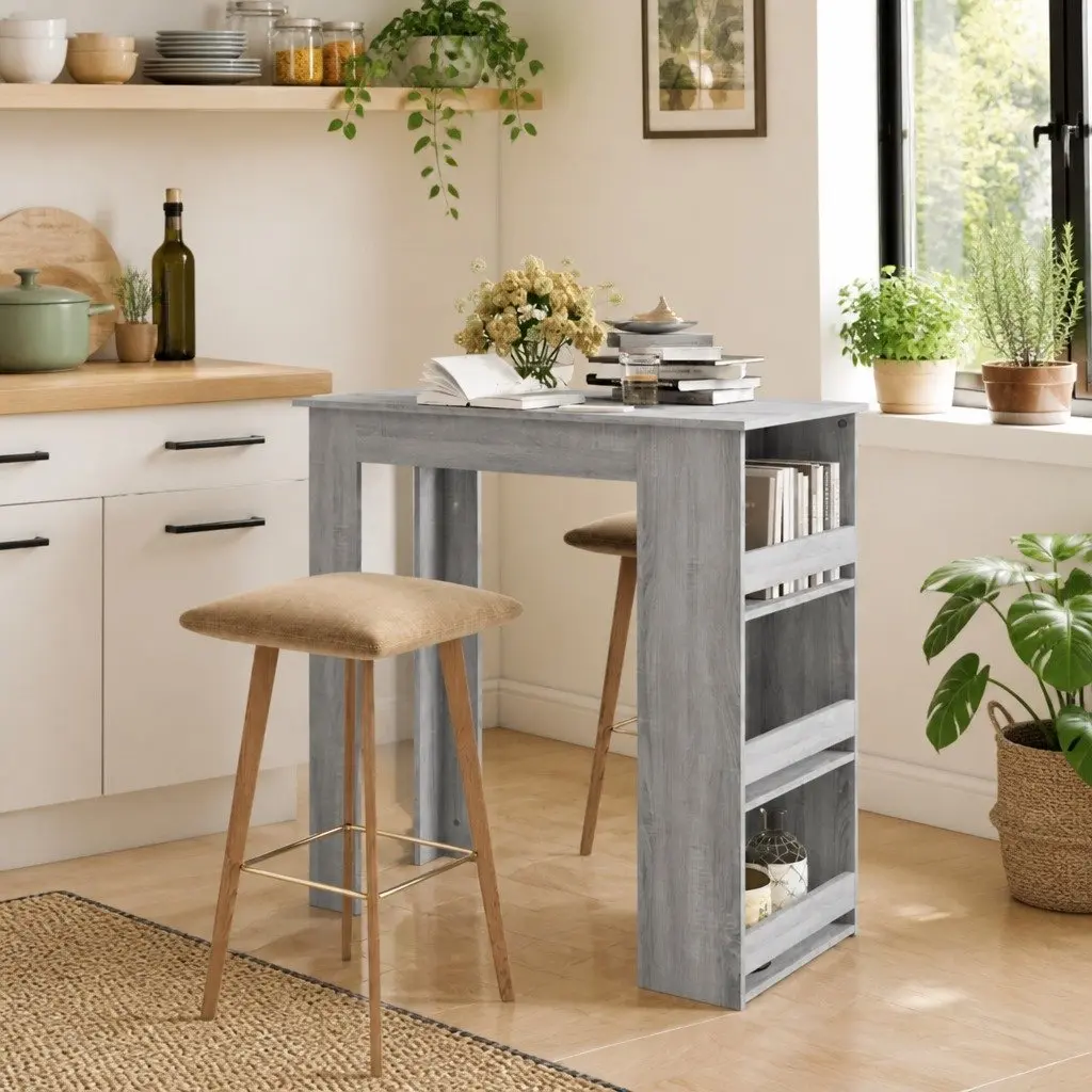 Bar Table with 3 Storage Racks in Grey Sonoma