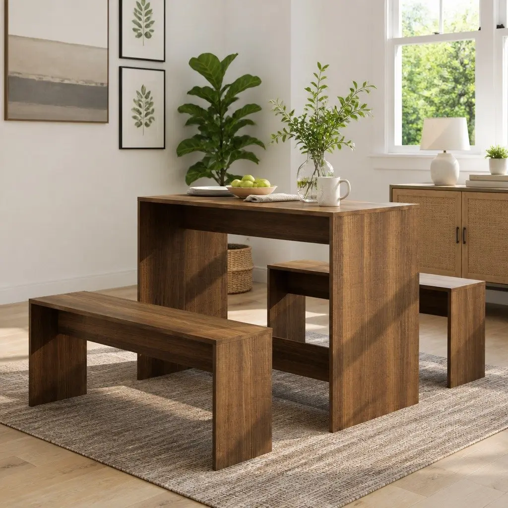 3 Piece Dining Set with Brown Oak Finish