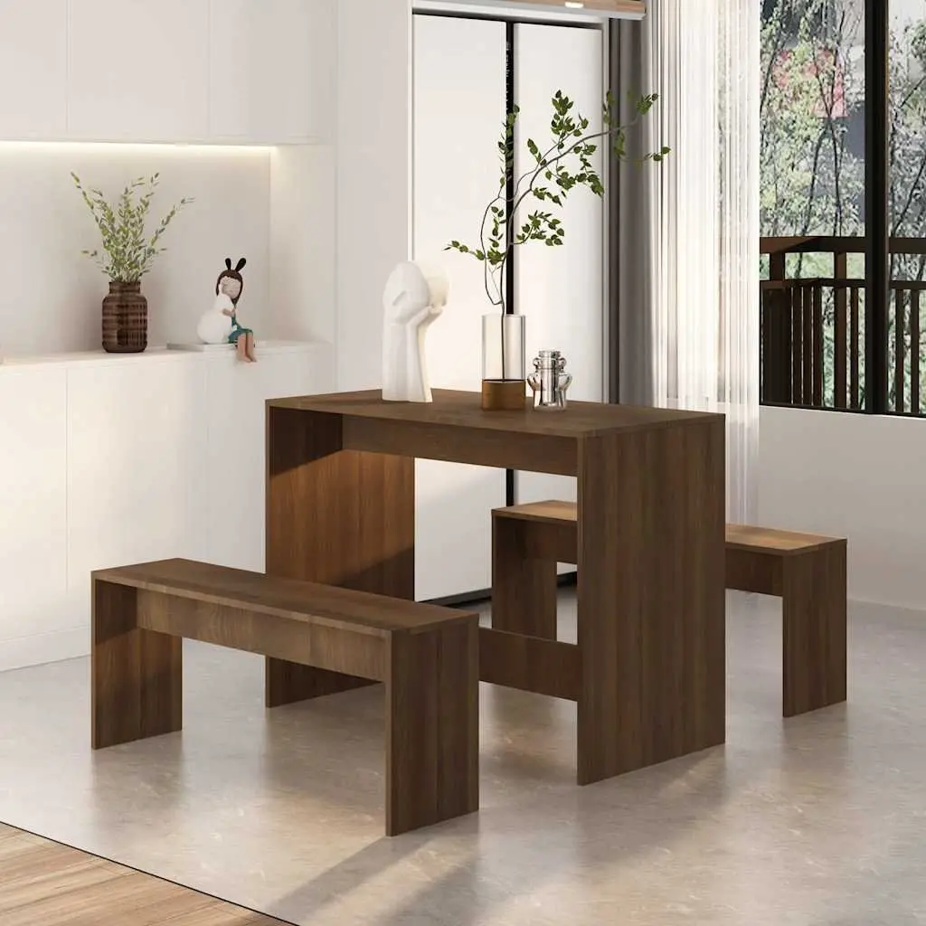 3 Piece Dining Set with Brown Oak Finish