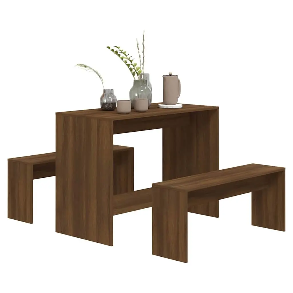 3 Piece Dining Set with Brown Oak Finish