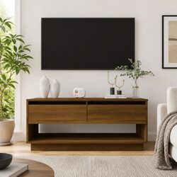 Brown Oak TV Cabinet with Drawers and Shelving