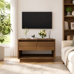 Sturdy Brown Oak TV Cabinet for Living Room with Storage
