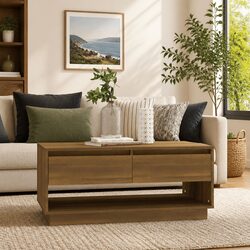 Stylish Brown Oak Coffee Table with Storage Drawers