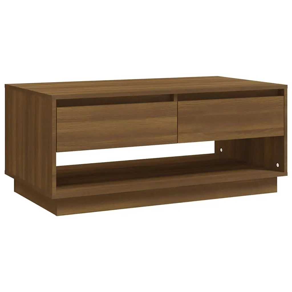 Brown Oak Coffee Table with Storage Drawers