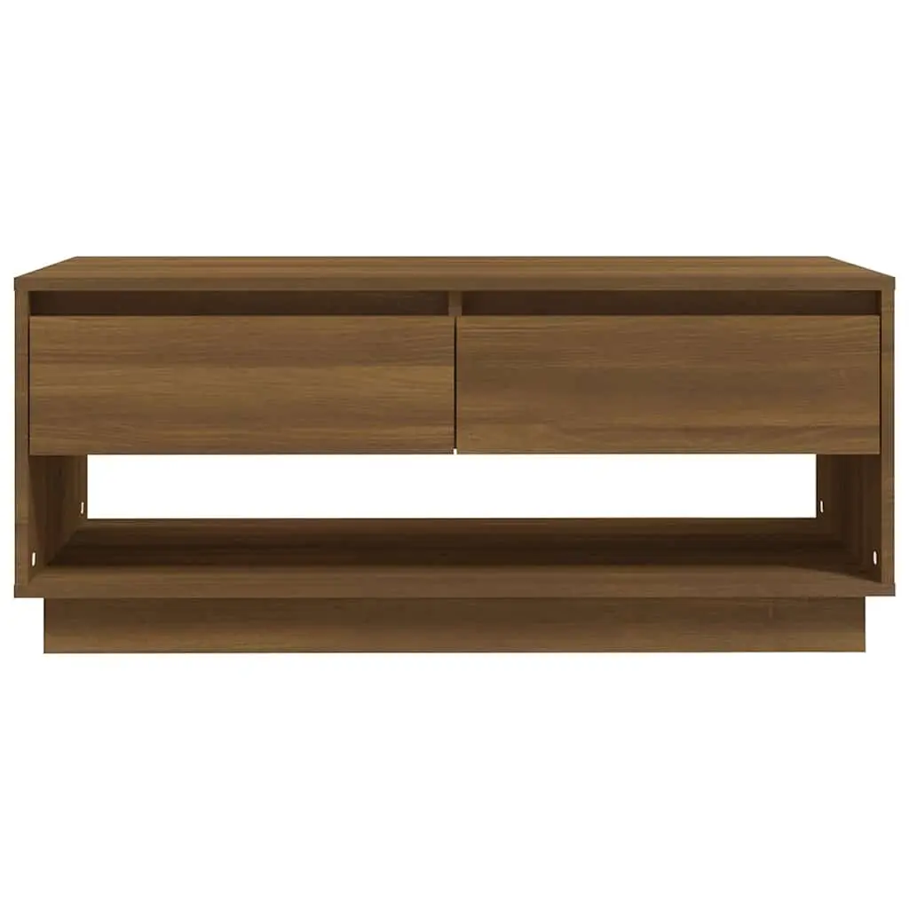 Brown Oak Coffee Table with Storage Drawers