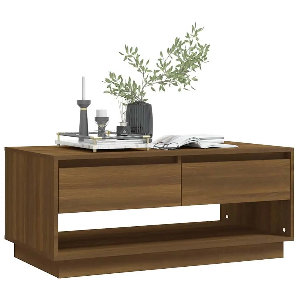 Brown Oak Coffee Table with Storage Drawers
