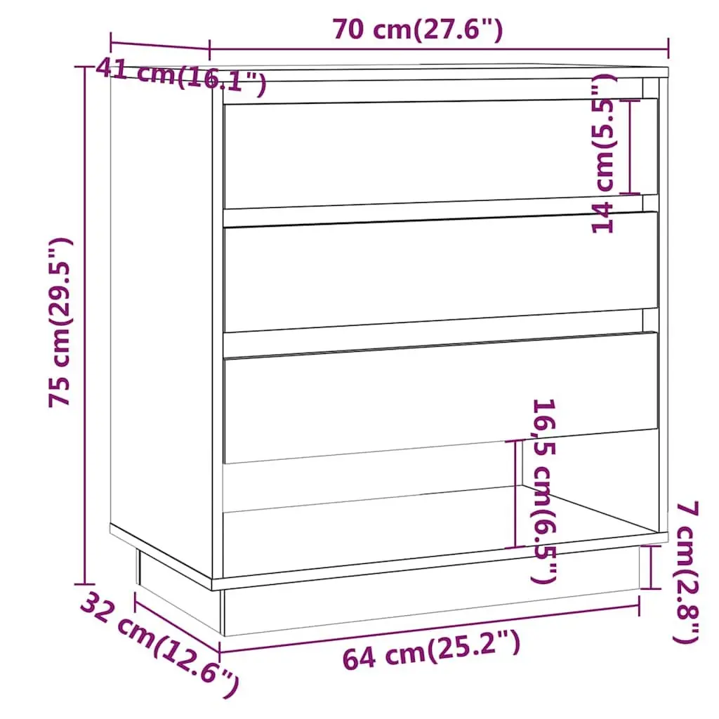Brown Engineered Wood Sideboard with 3 Drawers