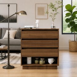 Brown Oak Sideboard Storage Cabinet with 3 Drawers