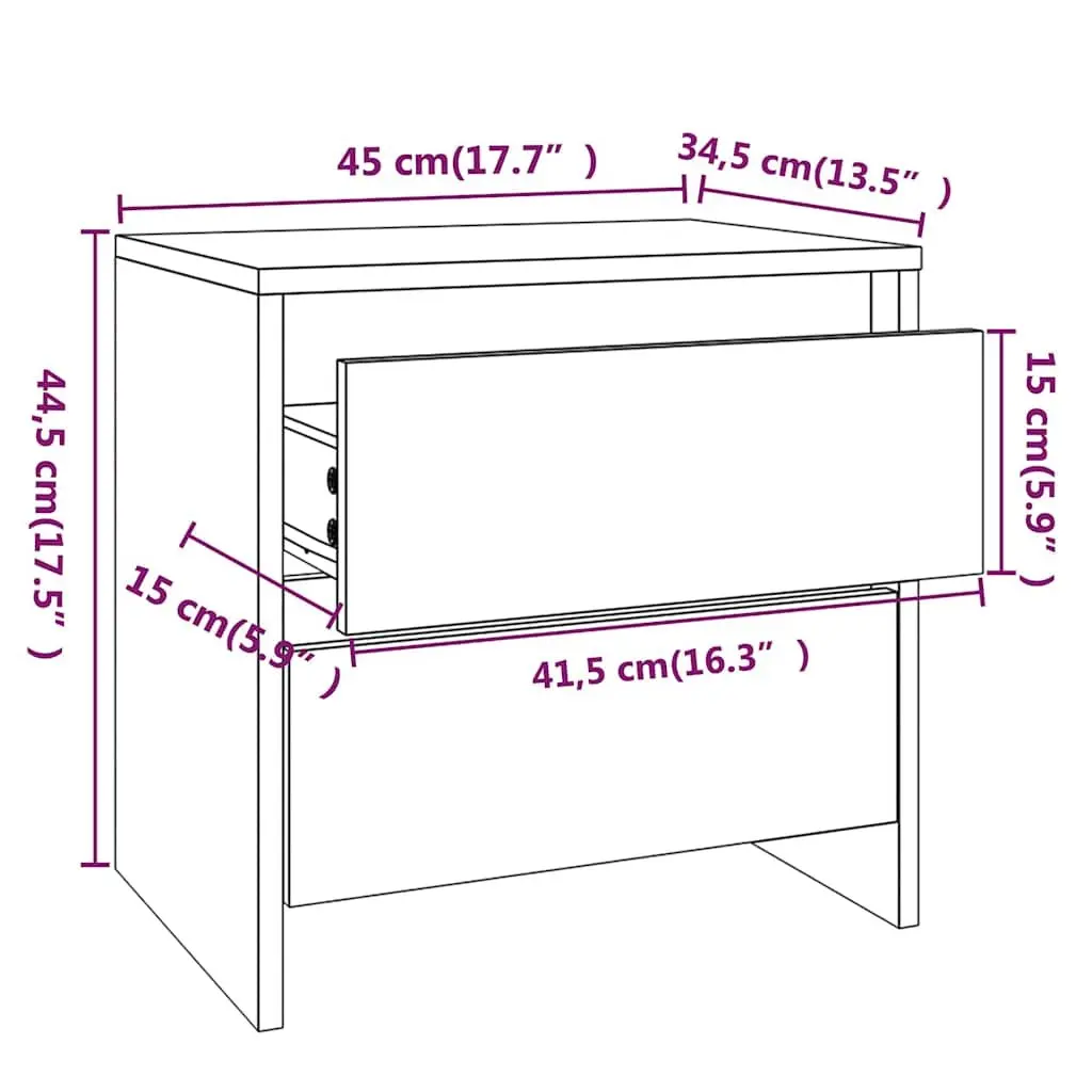 Bedside Cabinets Engineered Wood 45x34.5x44.5 cm Brown 2 Piece Nightstands Storage