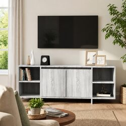 Durable Grey TV Cabinet with Organiser Shelves and Doors