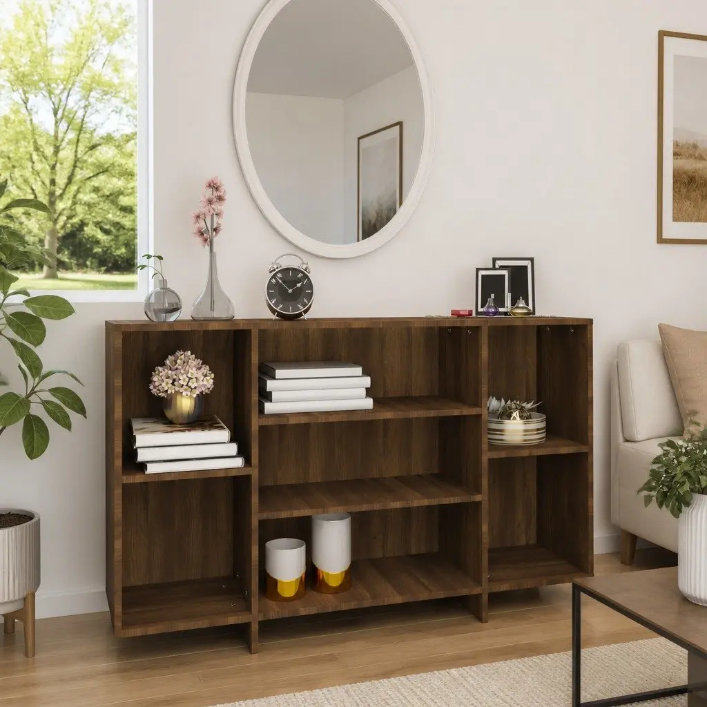 Brown Oak Sideboard with 4 Shelves