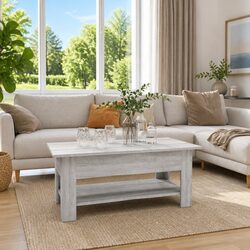 Two-Tier Grey Accent Coffee Table with Storage Shelf
