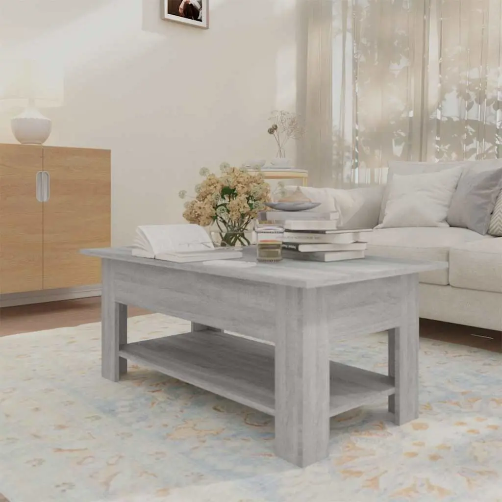 Two-Tier Grey Accent Coffee Table with Storage Shelf