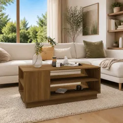 Stylish Brown Coffee Table with Storage Shelves