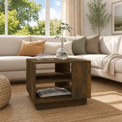Brown Engineered Wood Coffee Table with Storage Shelves