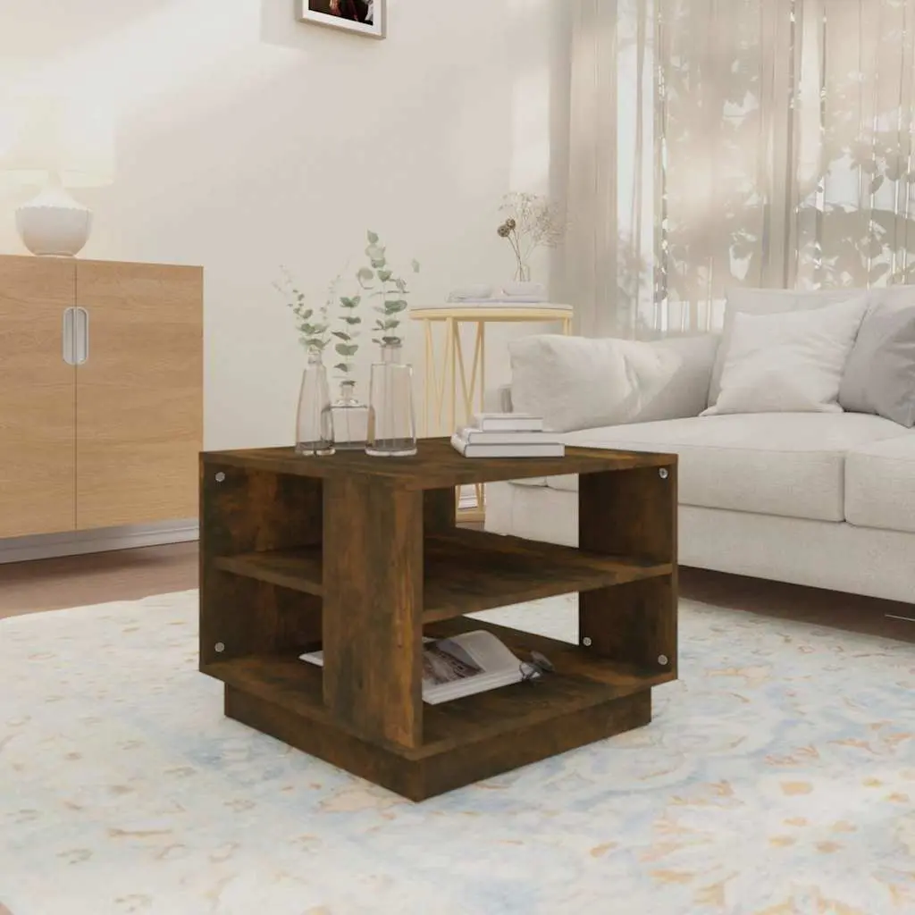 Brown Engineered Wood Coffee Table with Storage Shelves