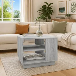 Sturdy Grey Square Coffee Table with Storage Shelves