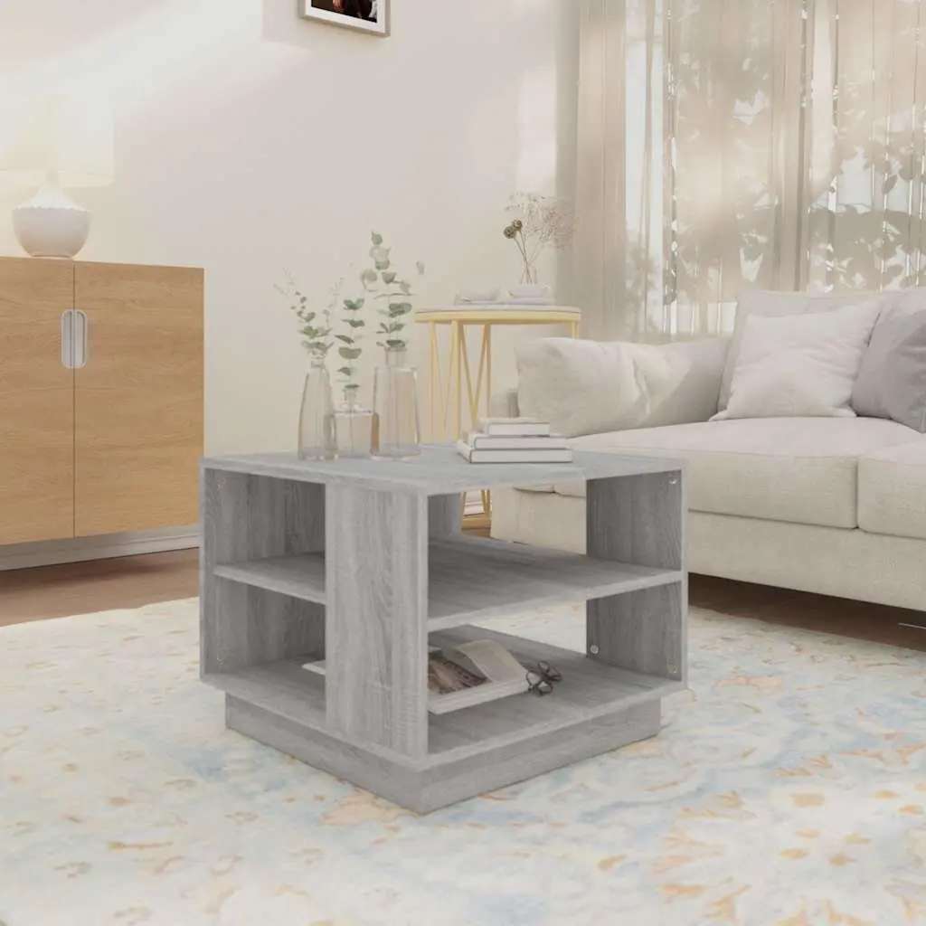 Grey Square Coffee Table with Storage Shelves