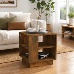Modern Brown Engineered Coffee Table with 2 Storage Shelves