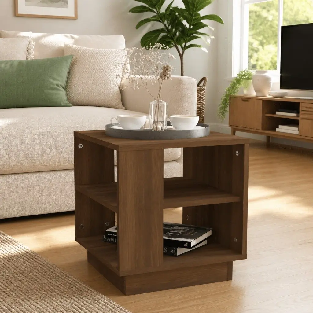 Brown Coffee Table with Ample Storage Shelves