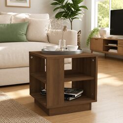 Sturdy Brown Coffee Table with Ample Storage Shelves