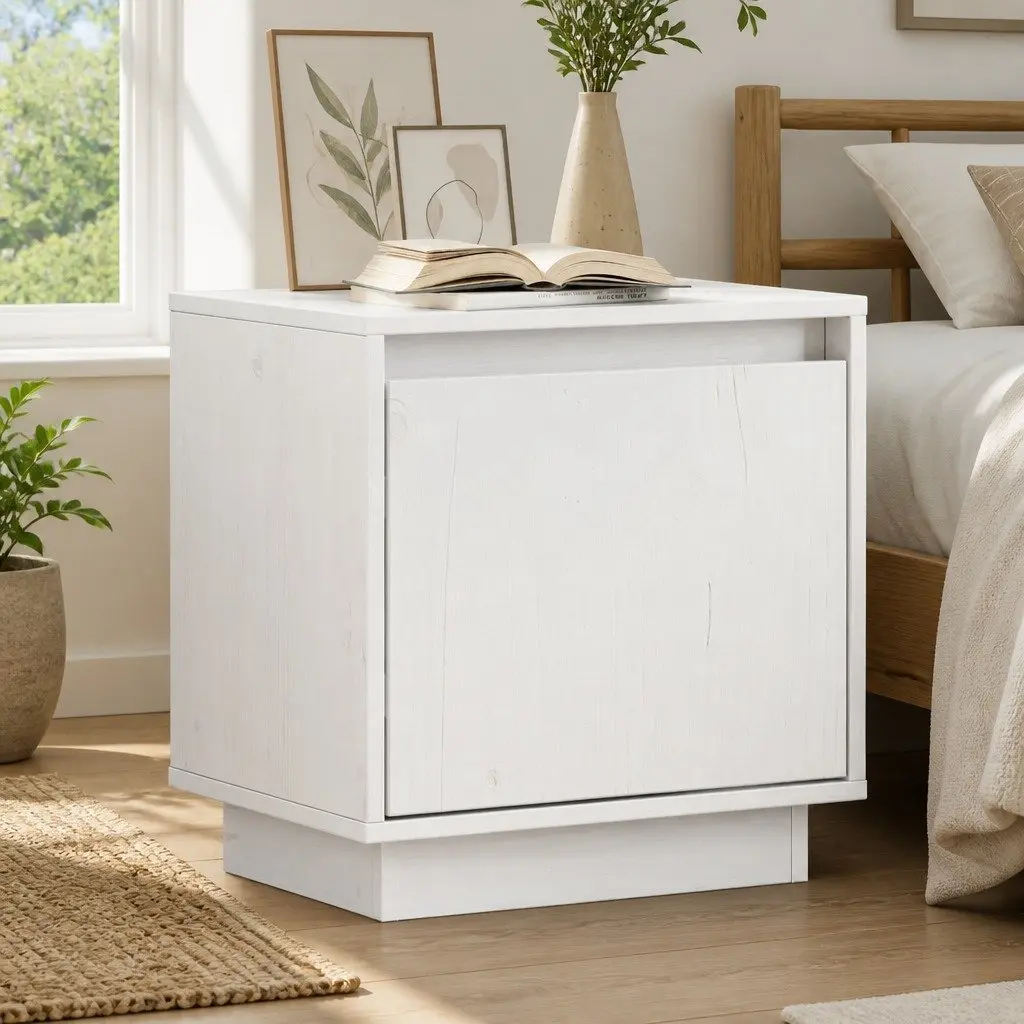 White Solid Wood Pine Bedside Cabinet for Modern Bedrooms