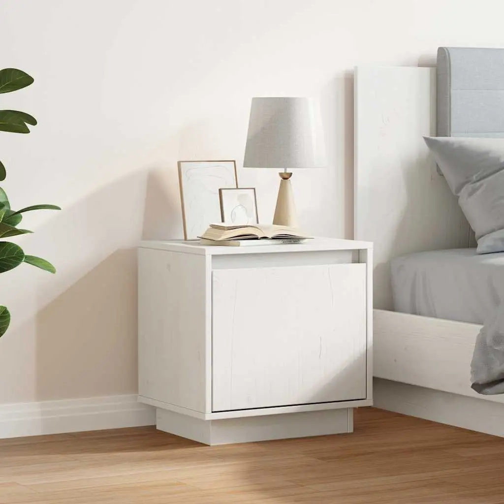 White Solid Wood Pine Bedside Cabinet for Modern Bedrooms