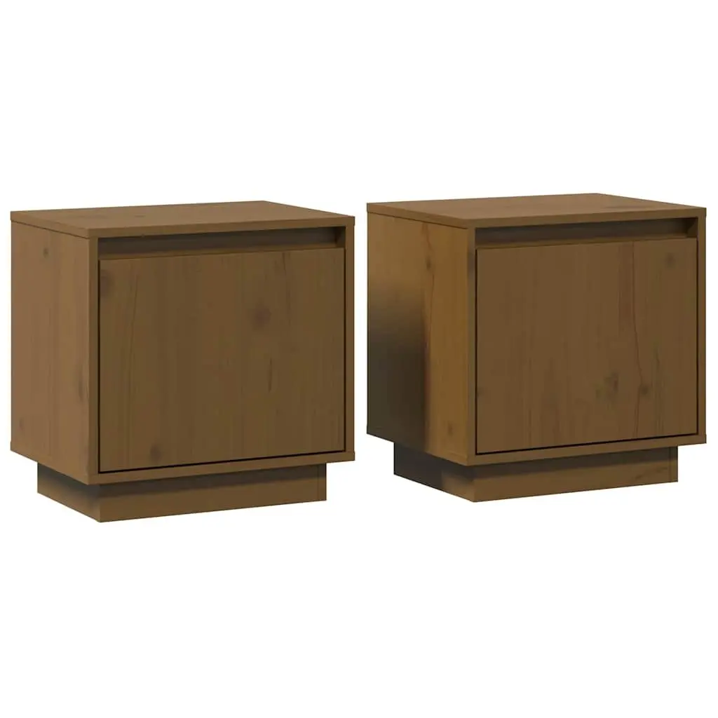 Solid Wood Pine Bedside Cabinets, 2 Pack, Brown