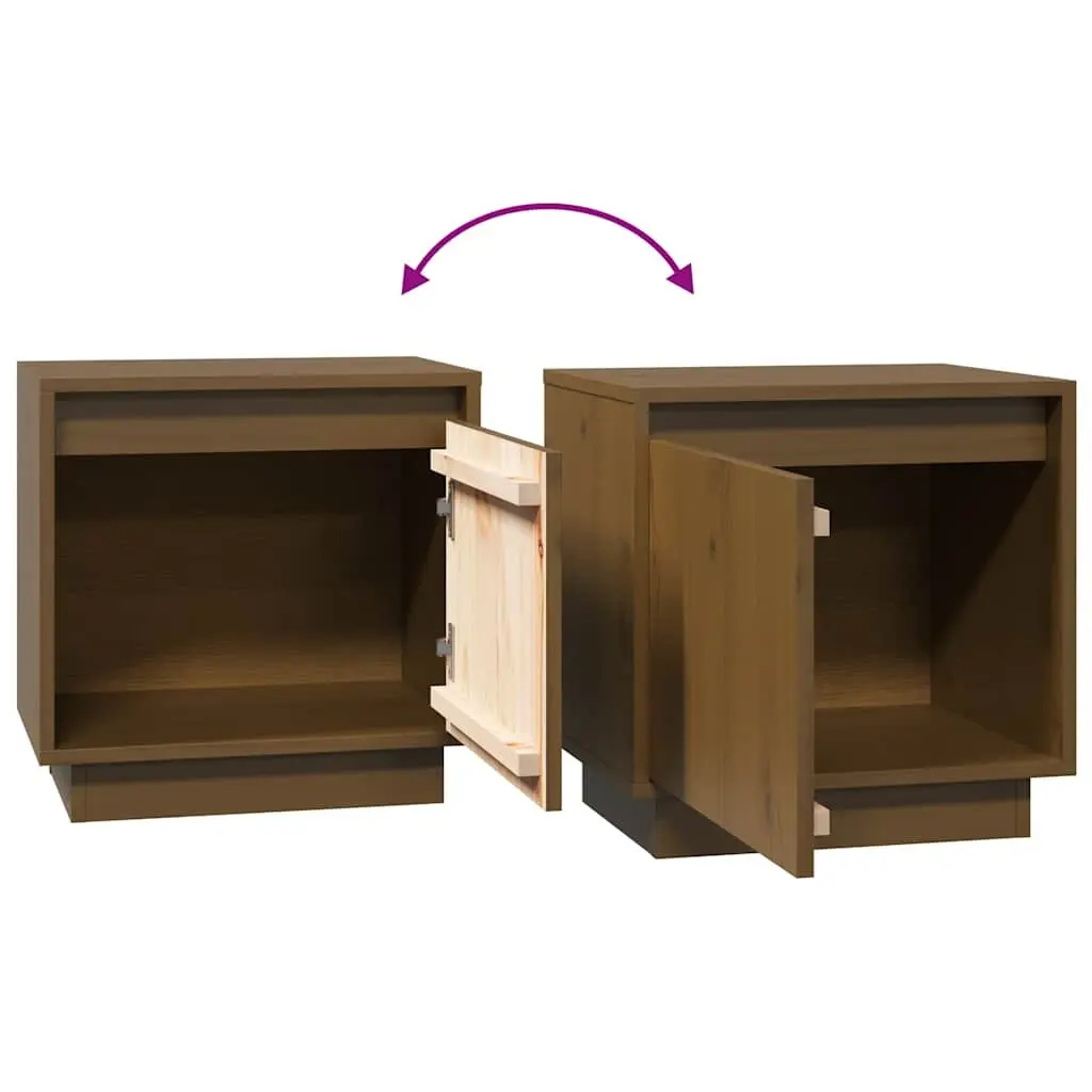 Solid Wood Pine Bedside Cabinets, 2 Pack, Brown