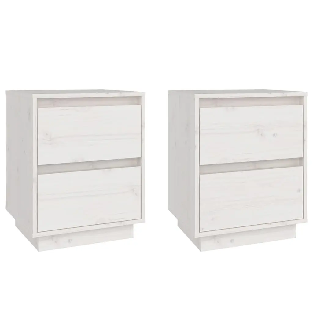 Bedside Tables Solid Pinewood 40W x 35D x 50H cm White 2 Pieces