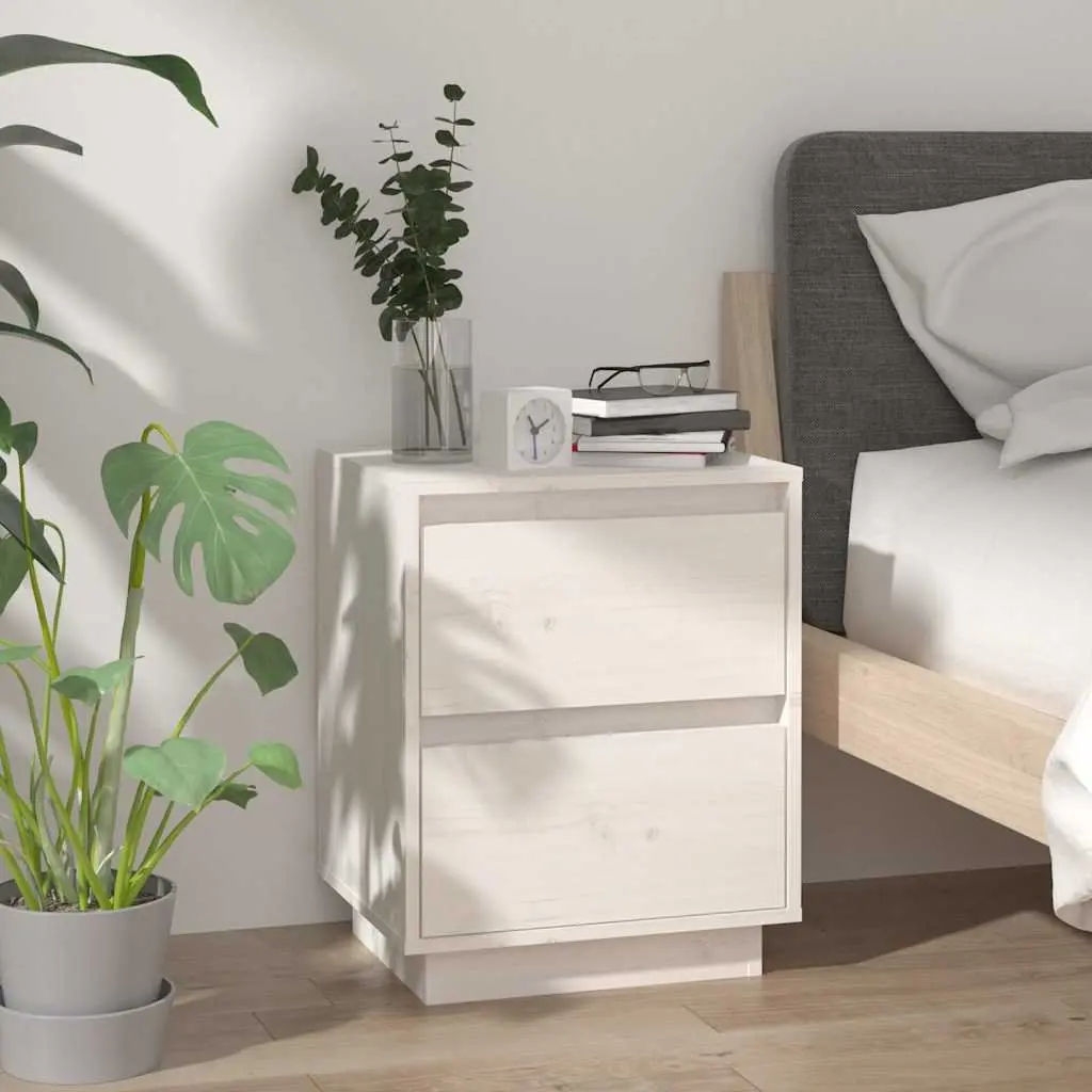 Bedside Tables Solid Pinewood 40W x 35D x 50H cm White 2 Pieces