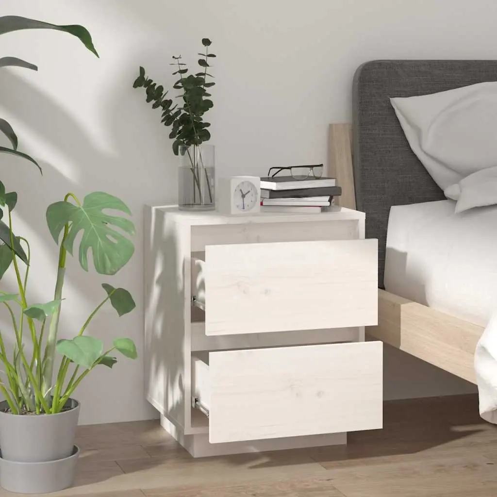 Bedside Tables Solid Pinewood 40W x 35D x 50H cm White 2 Pieces