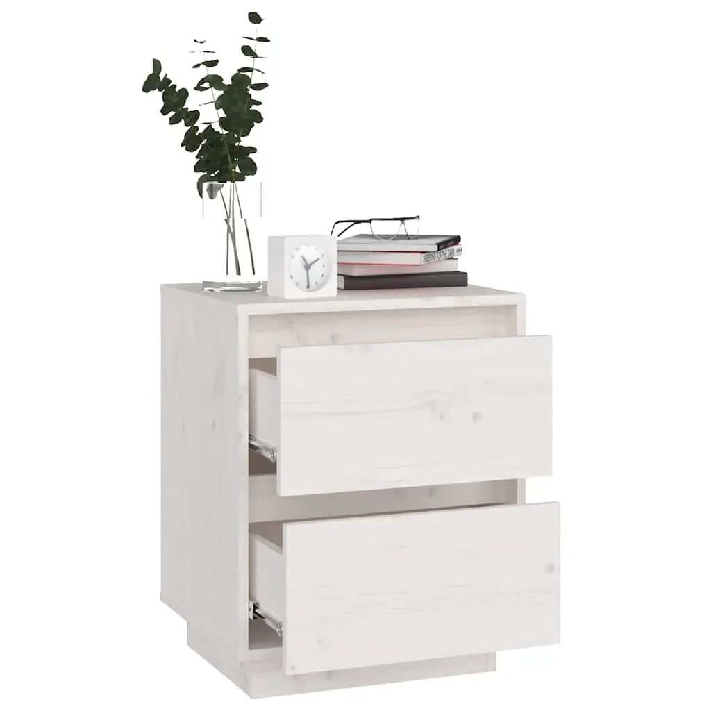 Bedside Tables Solid Pinewood 40W x 35D x 50H cm White 2 Pieces
